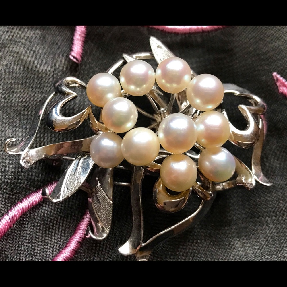 🌟 Pearls & silver slider pendant brooch